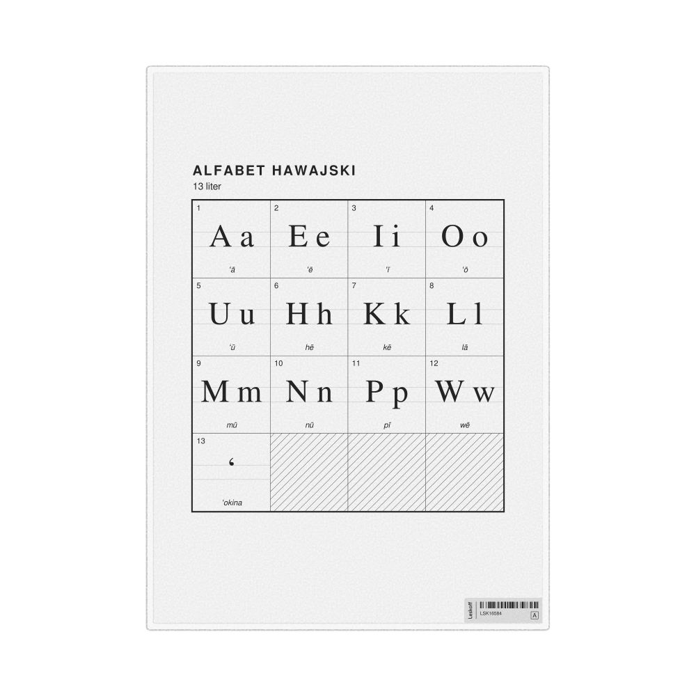 Leskoff Hawaiian Alphabet Chart, 8.3 x 11.7 in (21.0 x 29.7 cm, Desk Chart, Laminated), Polish-Labeled, image 1 of 2