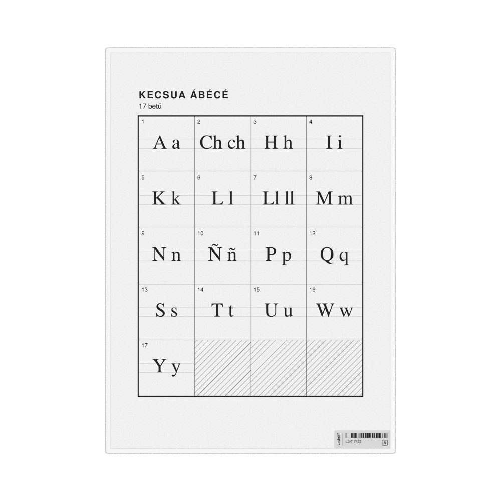 Leskoff Quechua Alphabet Chart, 8.3 x 11.7 in (21.0 x 29.7 cm, Desk Chart, Laminated), Hungarian-Labeled, image 1 of 2