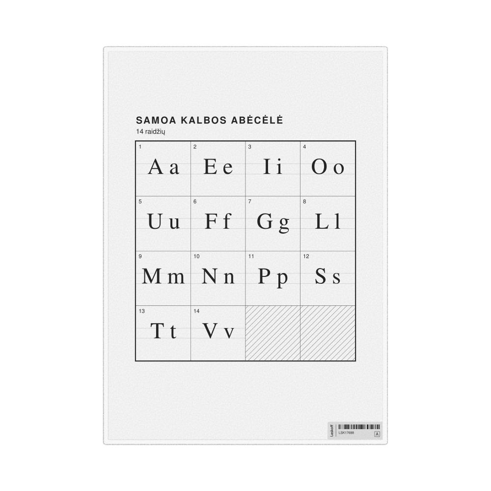 Leskoff Samoan Alphabet Chart, 8.3 x 11.7 in (21.0 x 29.7 cm, Desk Chart, Laminated), Lithuanian-Labeled, image 1 of 2