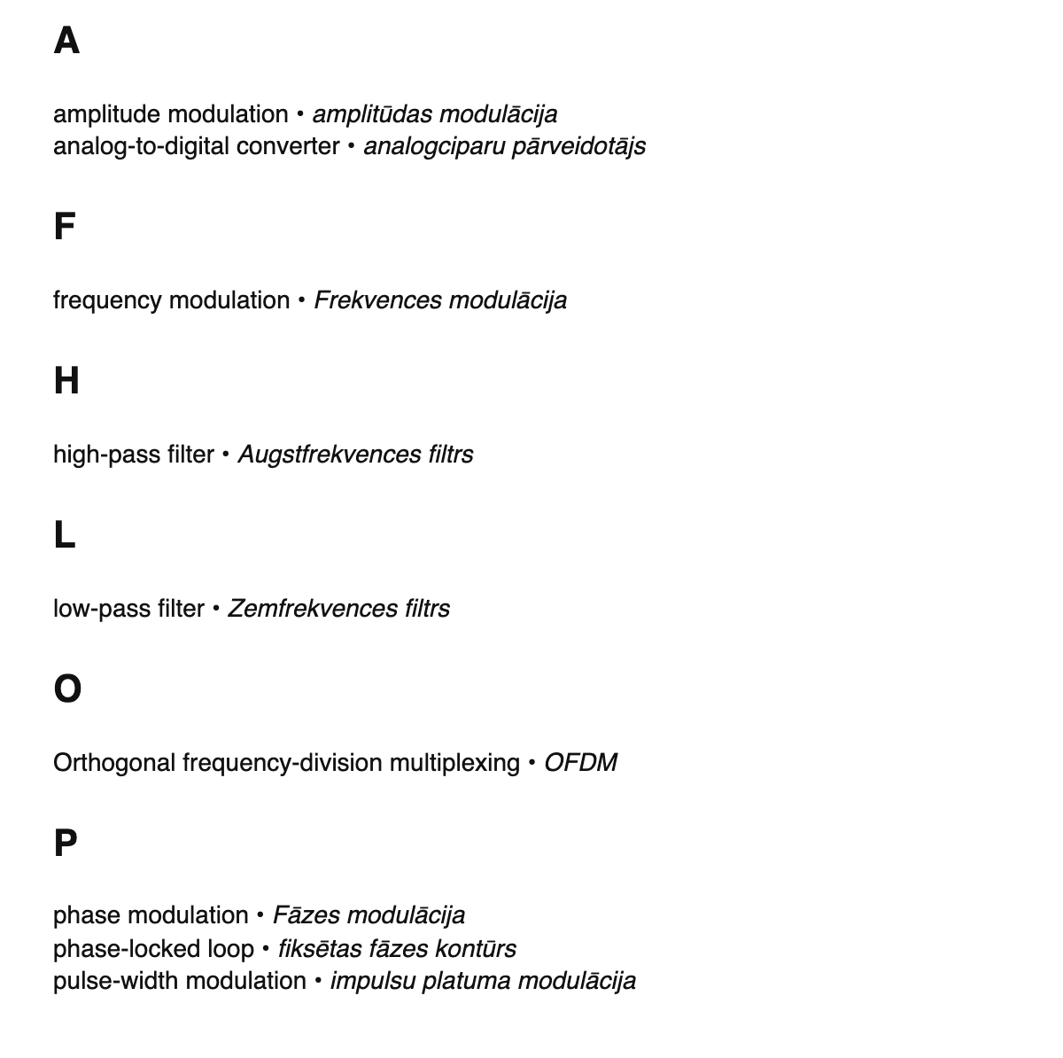 Digital signal processing terms in Latvian