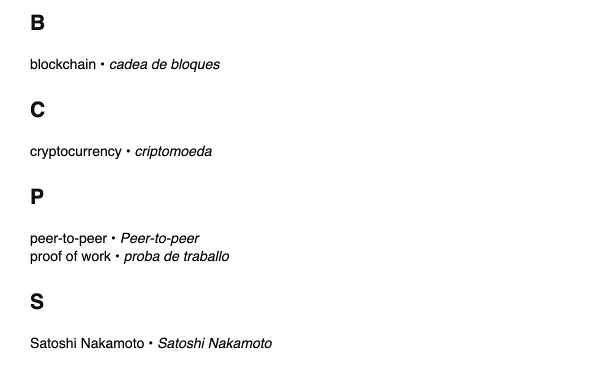 Blockchain terms in Galician