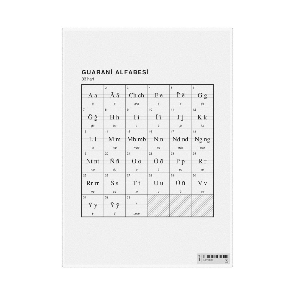 Leskoff Guarani Alphabet Chart, 8.3 x 11.7 in (21.0 x 29.7 cm, Desk Chart, Laminated), Turkish-Labeled, image 1 of 2