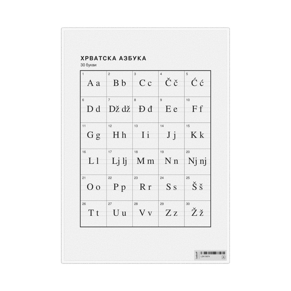 Leskoff Croatian Alphabet Chart, 8.3 x 11.7 in (21.0 x 29.7 cm, Desk Chart, Laminated), Macedonian-Labeled, image 1 of 2