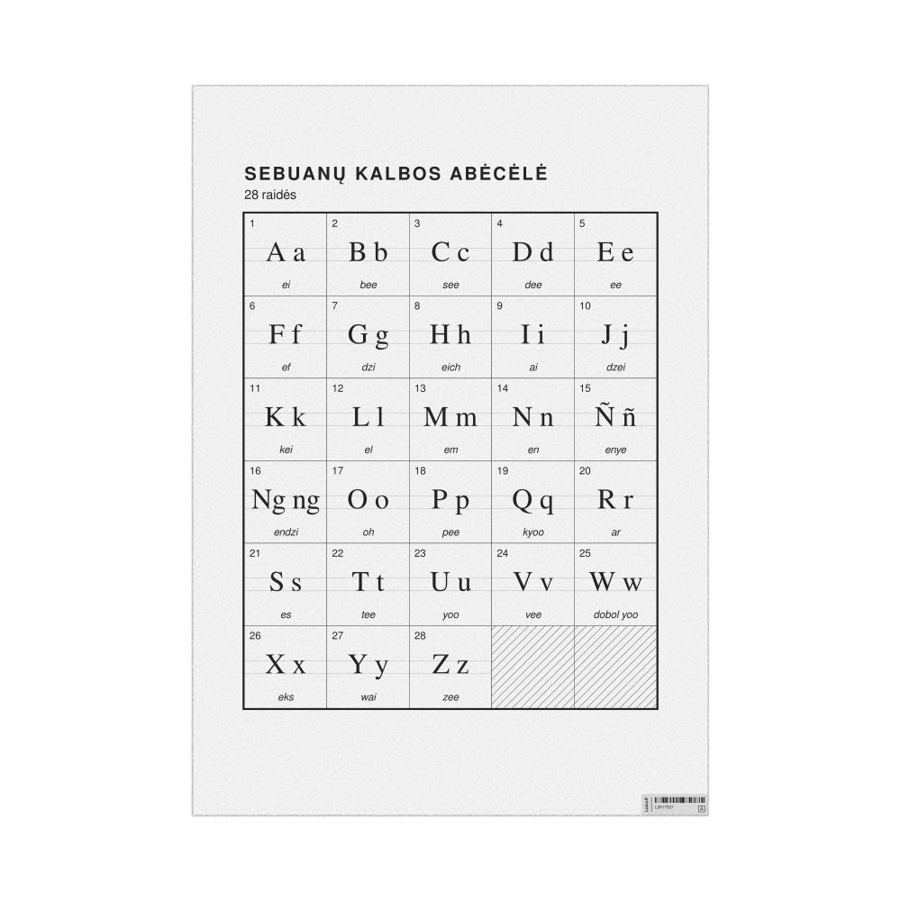 Leskoff Cebuano Alphabet Chart, 23.4 x 33.1 in (59.4 x 84.1 cm, Poster / Wall Chart), Lithuanian-Labeled, image 1 of 2