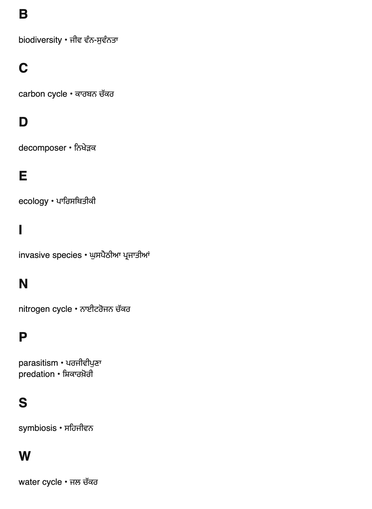 Ecology terms in Punjabi