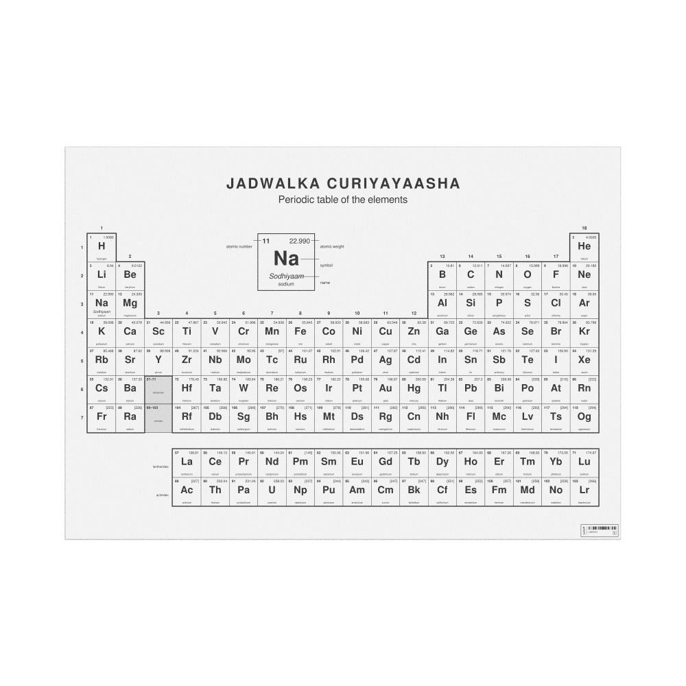 Leskoff Periodic Table Chart, 33.1 x 23.4 in (84.1 x 59.4 cm, Poster / Wall Chart), 18-Column Layout, Somali/English-Labeled, image 1 of 2