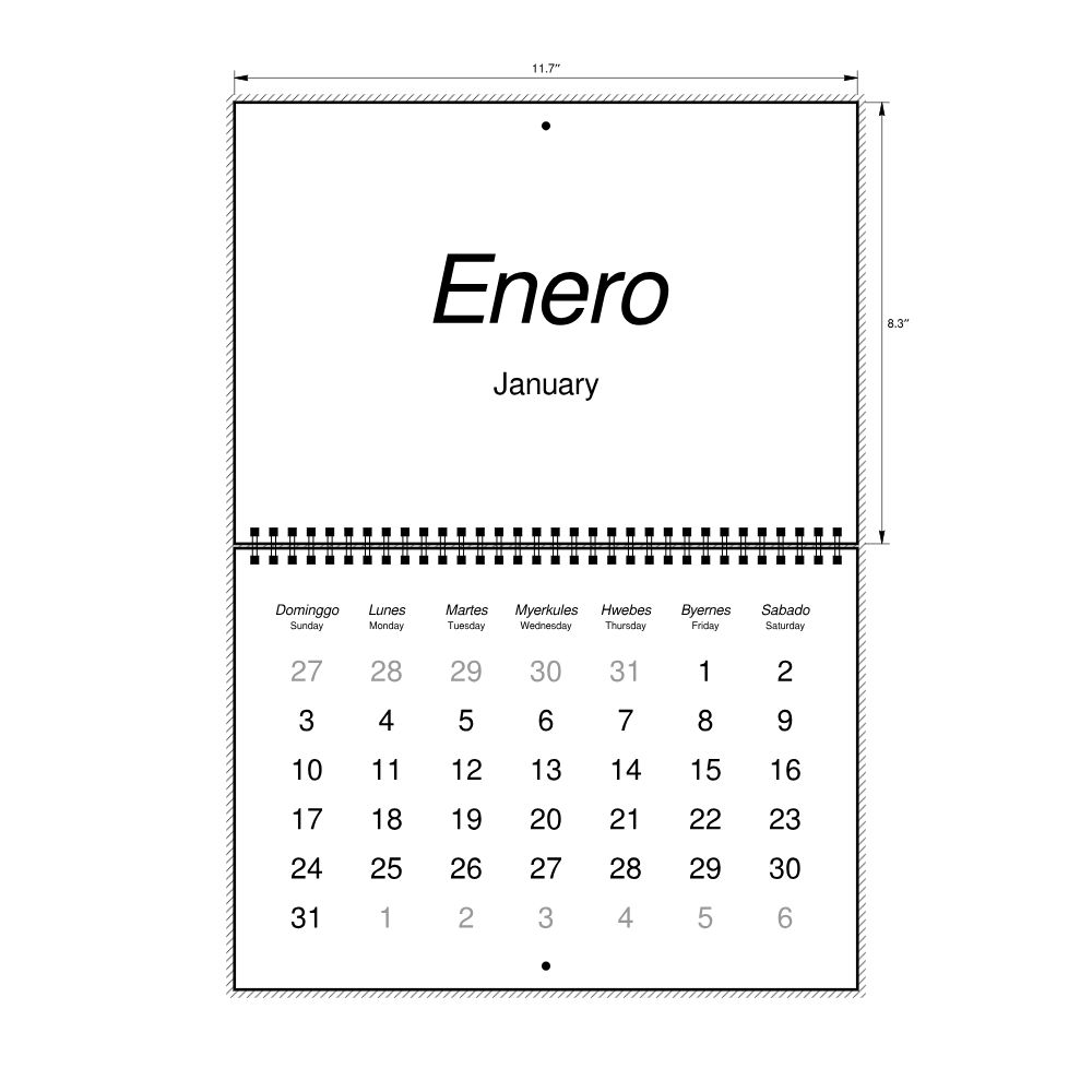 Leskoff 2027 Wall Calendar, Karay-a/English-Labeled, Sunday-Start Layout, Wire-Bound, 11.7 x 8.3 in (29.7 x 21.0 cm), image 2 of 2