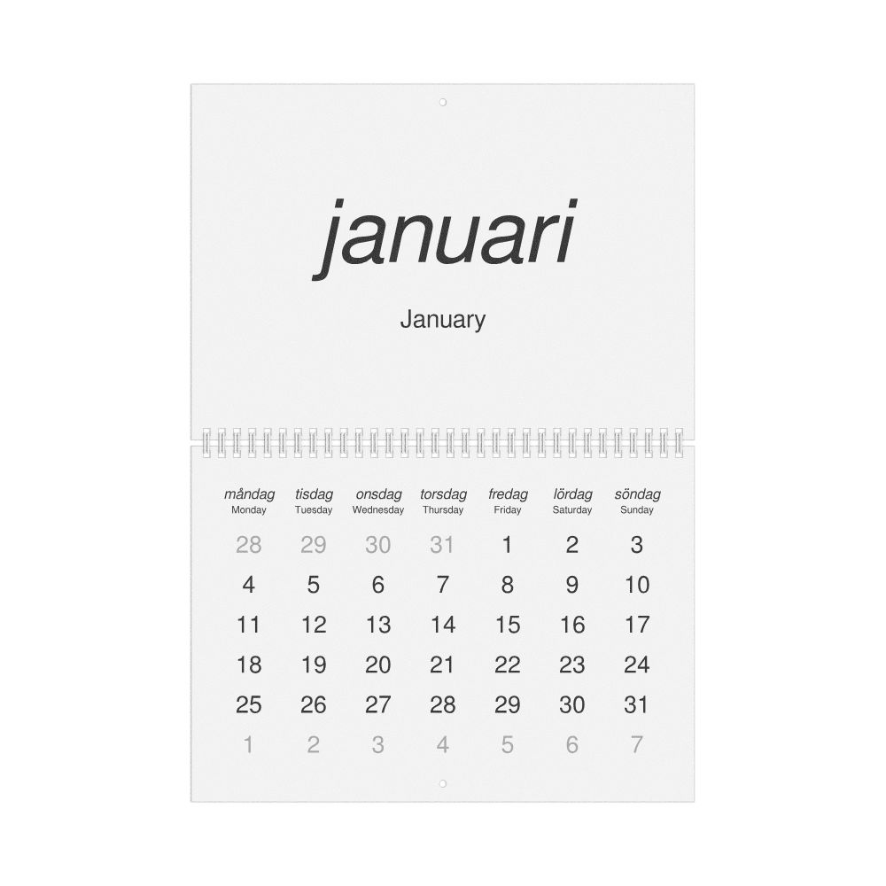 Leskoff 2027 Wall Calendar, Swedish/English-Labeled, Monday-Start Layout, Wire-Bound, 11.7 x 8.3 in (29.7 x 21.0 cm), image 1 of 1