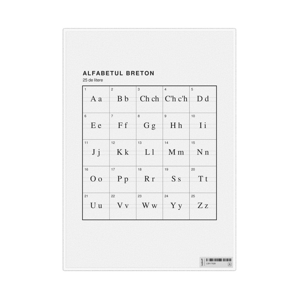 Leskoff Breton Alphabet Chart, 8.3 x 11.7 in (21.0 x 29.7 cm, Desk Chart, Laminated), Romanian-Labeled, image 1 of 2