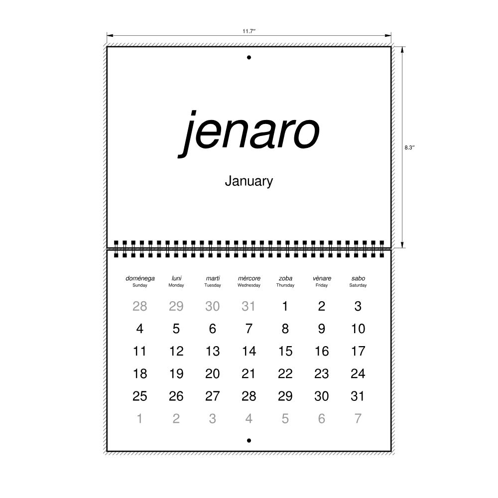 Leskoff 2026 Wall Calendar, Venetian/English-Labeled, Sunday-Start Layout, Wire-Bound, 11.7 x 8.3 in (29.7 x 21.0 cm), image 2 of 2