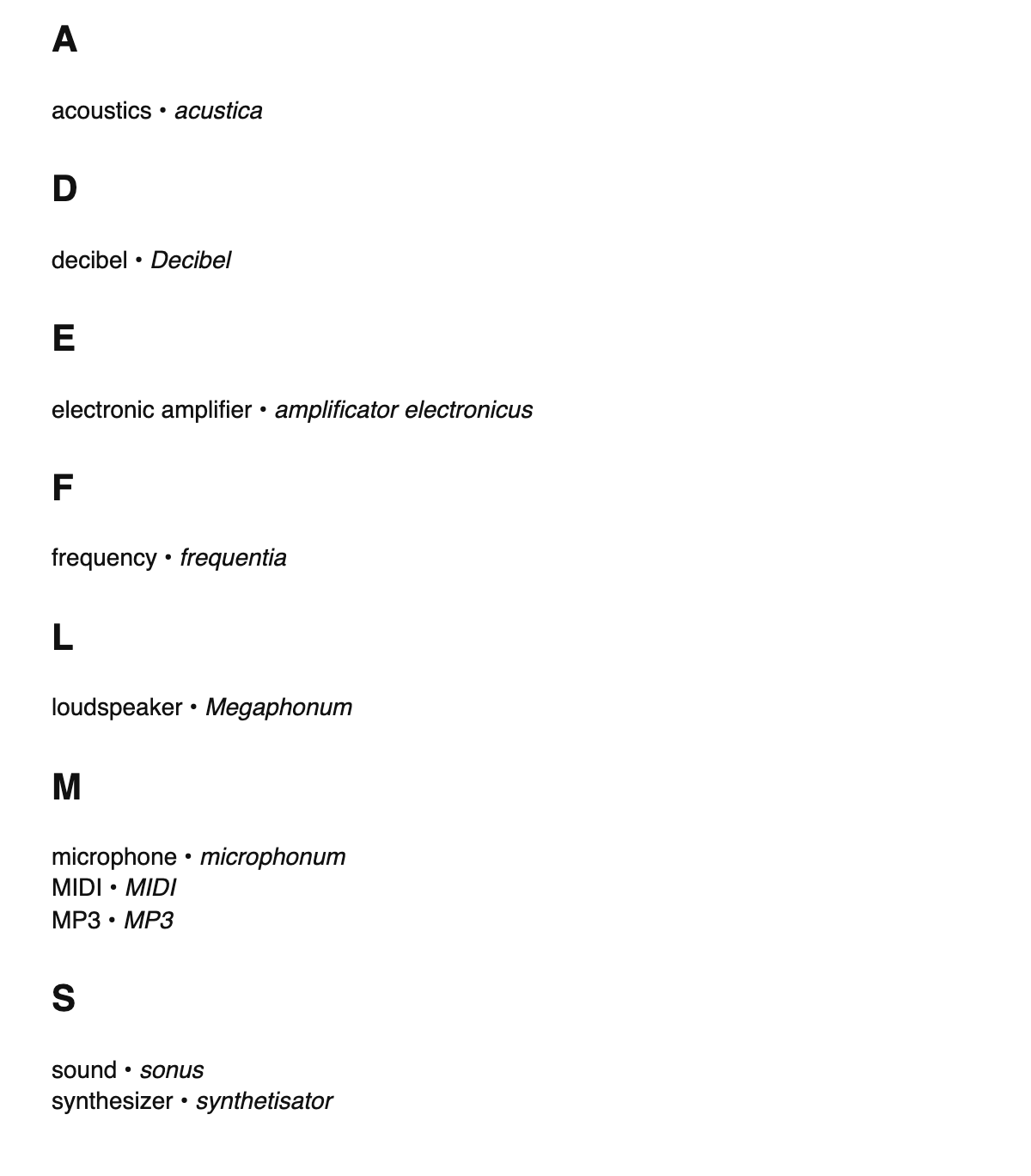 Audio engineering terms in Latin