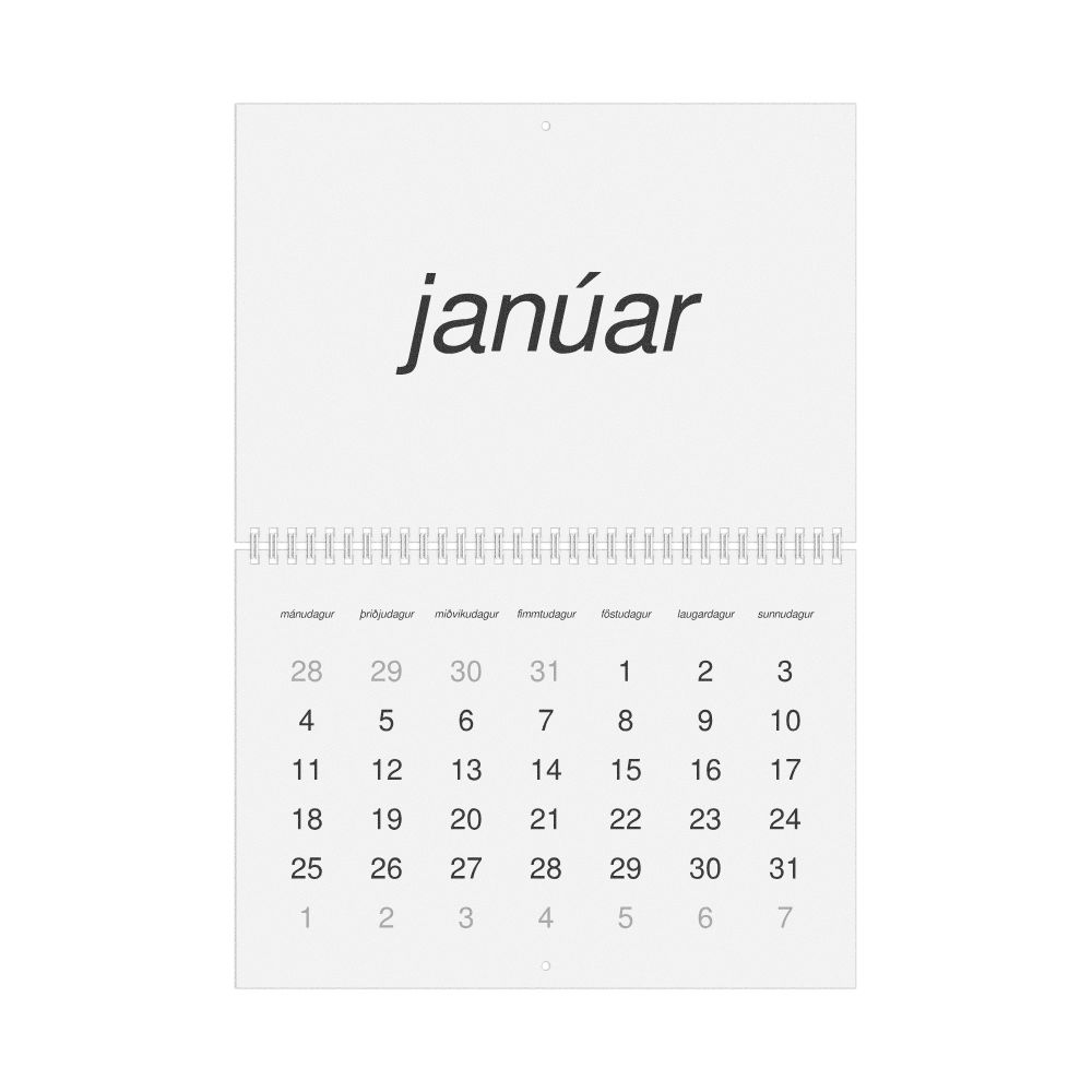 Leskoff 2027 Wall Calendar, Icelandic-Labeled, Monday-Start Layout, Wire-Bound, 11.7 x 8.3 in (29.7 x 21.0 cm), image 1 of 1