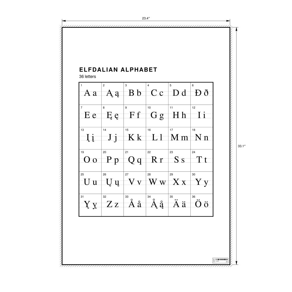Leskoff Elfdalian Alphabet Chart, 23.4 x 33.1 in (59.4 x 84.1 cm, Poster / Wall Chart), image 1 of 2