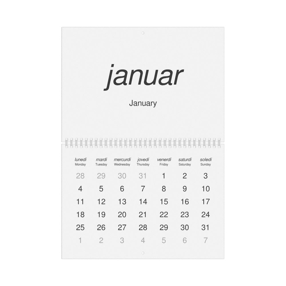 Leskoff 2027 Wall Calendar, Interlingue/English-Labeled, Monday-Start Layout, Wire-Bound, 11.7 x 8.3 in (29.7 x 21.0 cm), image 1 of 1