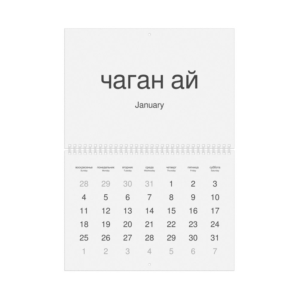 Leskoff 2026 Wall Calendar, Altai/English-Labeled, Sunday-Start Layout, Wire-Bound, 11.7 x 8.3 in (29.7 x 21.0 cm), image 1 of 1