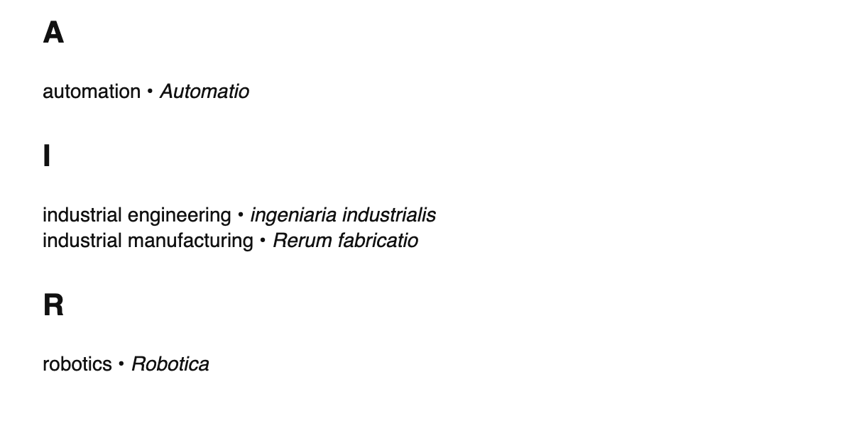 Industrial engineering terms in Latin