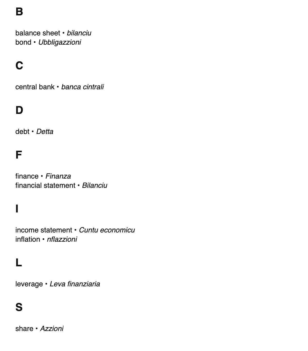 Finance terms in Sicilian