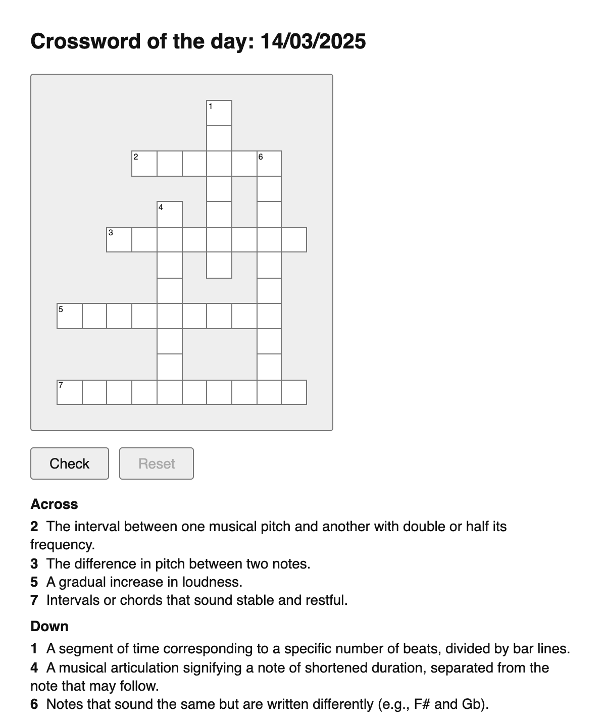 Music Theory Crossword