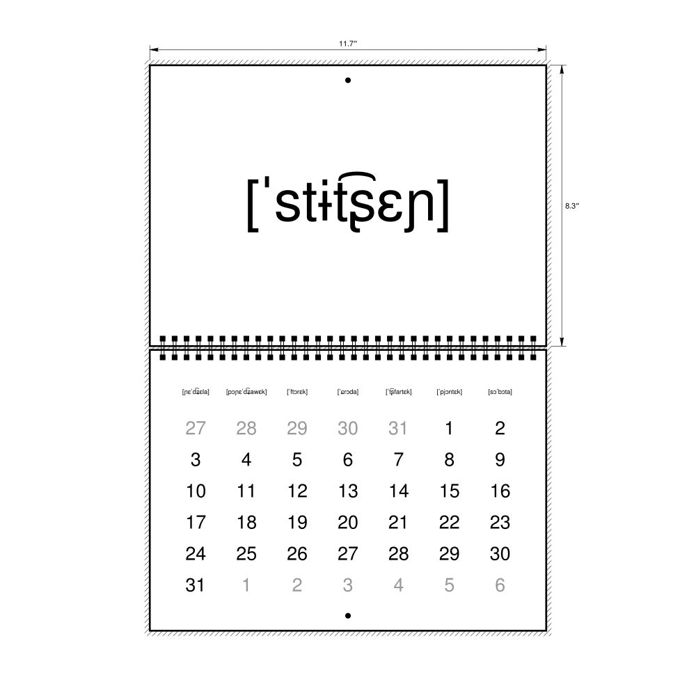 Leskoff 2027 Phonetic Wall Calendar, IPA-Labeled (Polish), Sunday-Start Layout, Wire-Bound, 11.7 x 8.3 in (29.7 x 21.0 cm), image 1 of 1