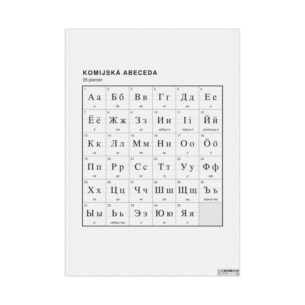 Leskoff Komi Alphabet Chart, 23.4 x 33.1 in (59.4 x 84.1 cm, Poster / Wall Chart), Czech-Labeled, image 1 of 2