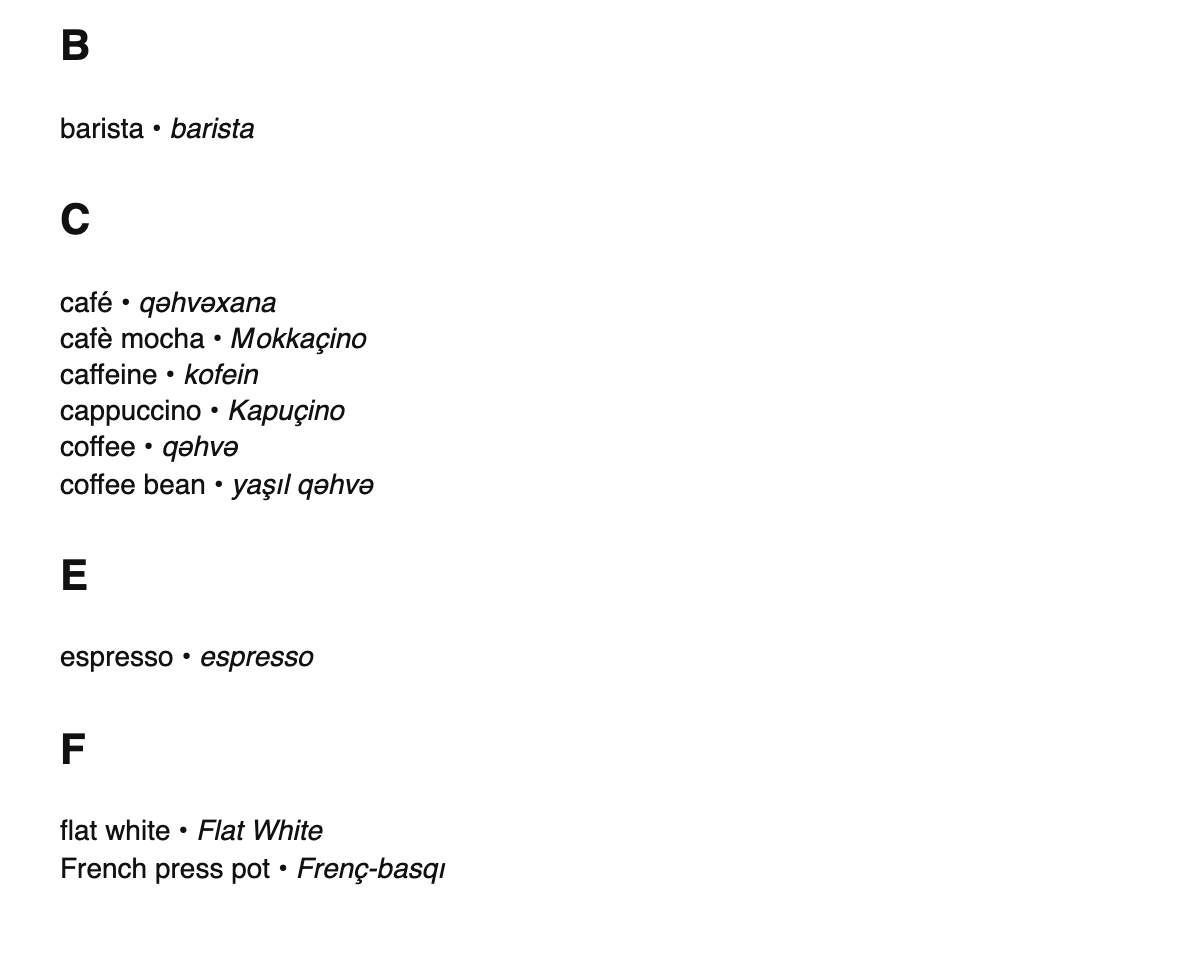 Coffee terms in Azerbaijani