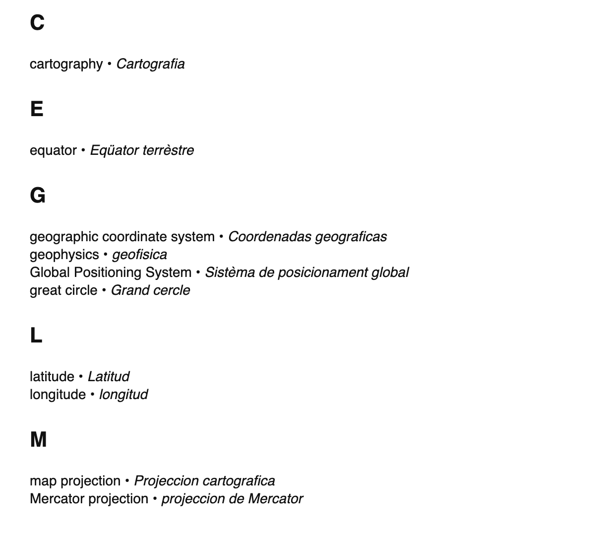 Geodesy terms in Occitan