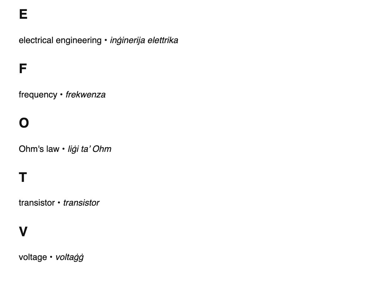 Electrical engineering terms in Maltese