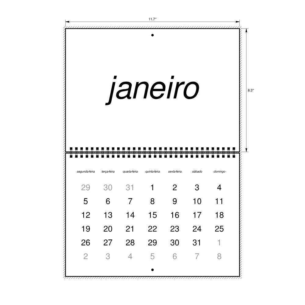 Leskoff 2026 Wall Calendar, Portuguese-Labeled, Monday-Start Layout, Wire-Bound, 11.7 x 8.3 in (29.7 x 21.0 cm), image 2 of 2