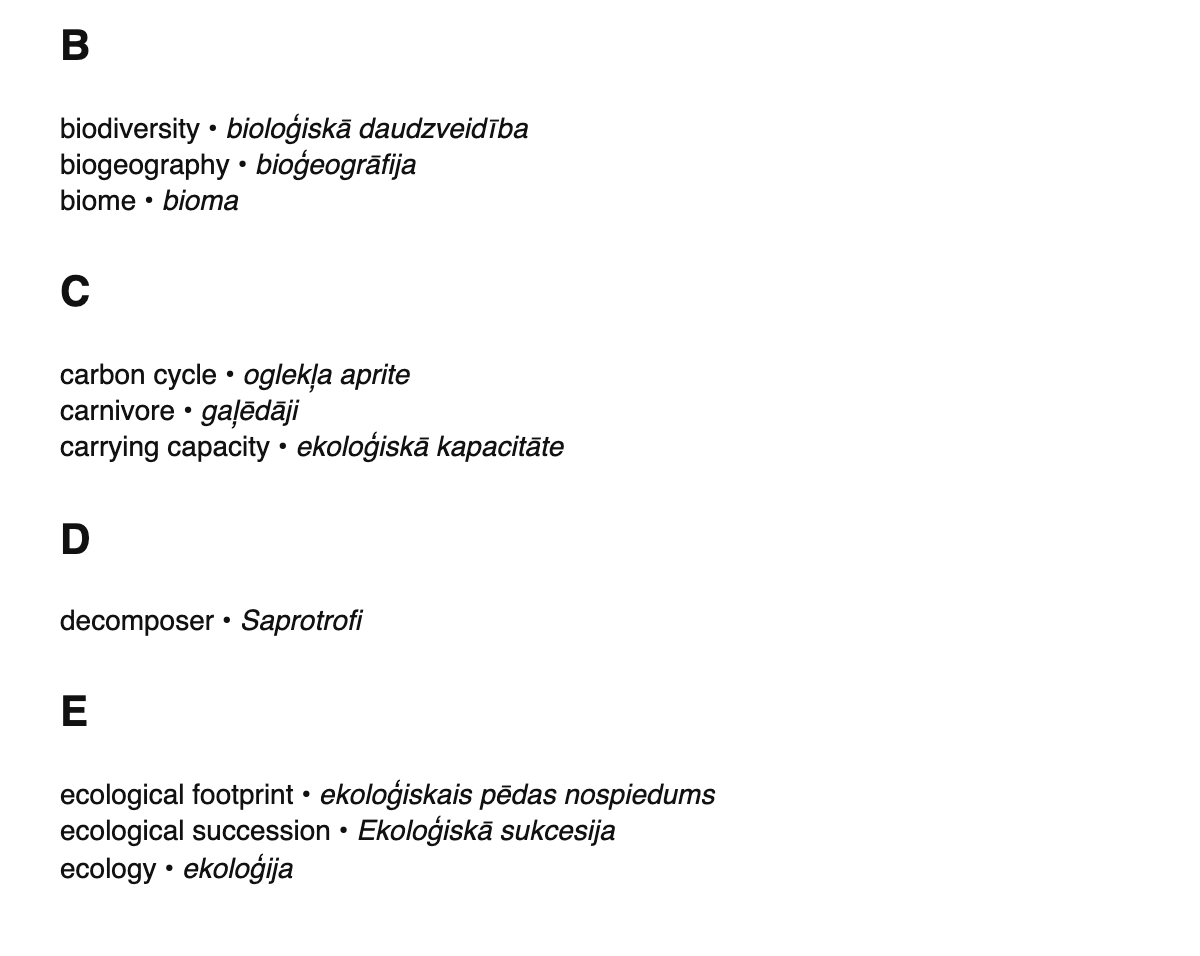 Ecology terms in Latvian