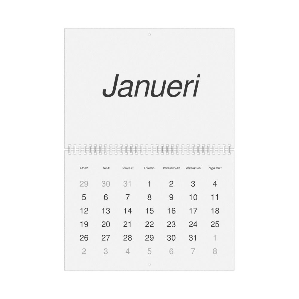 Leskoff 2026 Wall Calendar, Fijian-Labeled, Monday-Start Layout, Wire-Bound, 11.7 x 8.3 in (29.7 x 21.0 cm), image 1 of 1