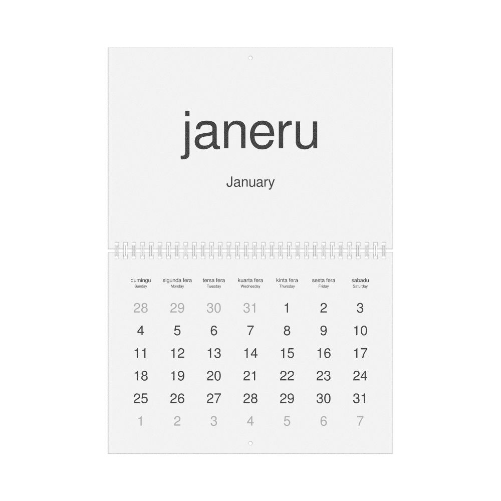 Leskoff 2026 Wall Calendar, Cape Verdean Creole/English-Labeled, Sunday-Start Layout, Wire-Bound, 11.7 x 8.3 in (29.7 x 21.0 cm), image 1 of 1