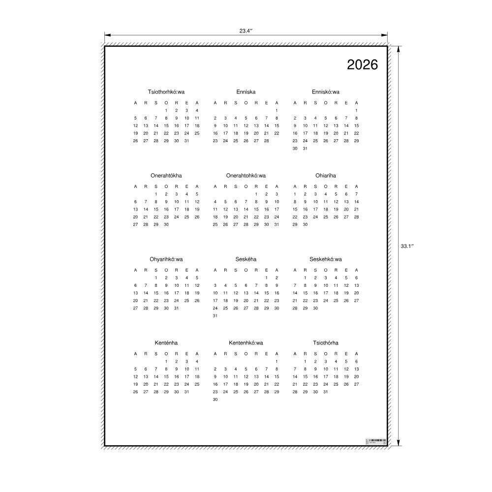 Leskoff 2026 Wall Calendar, Mohawk-Labeled, Monday-Start Layout, Poster / Wall Print, 23.4 x 33.1 in (59.4 x 84.1 cm), image 2 of 2