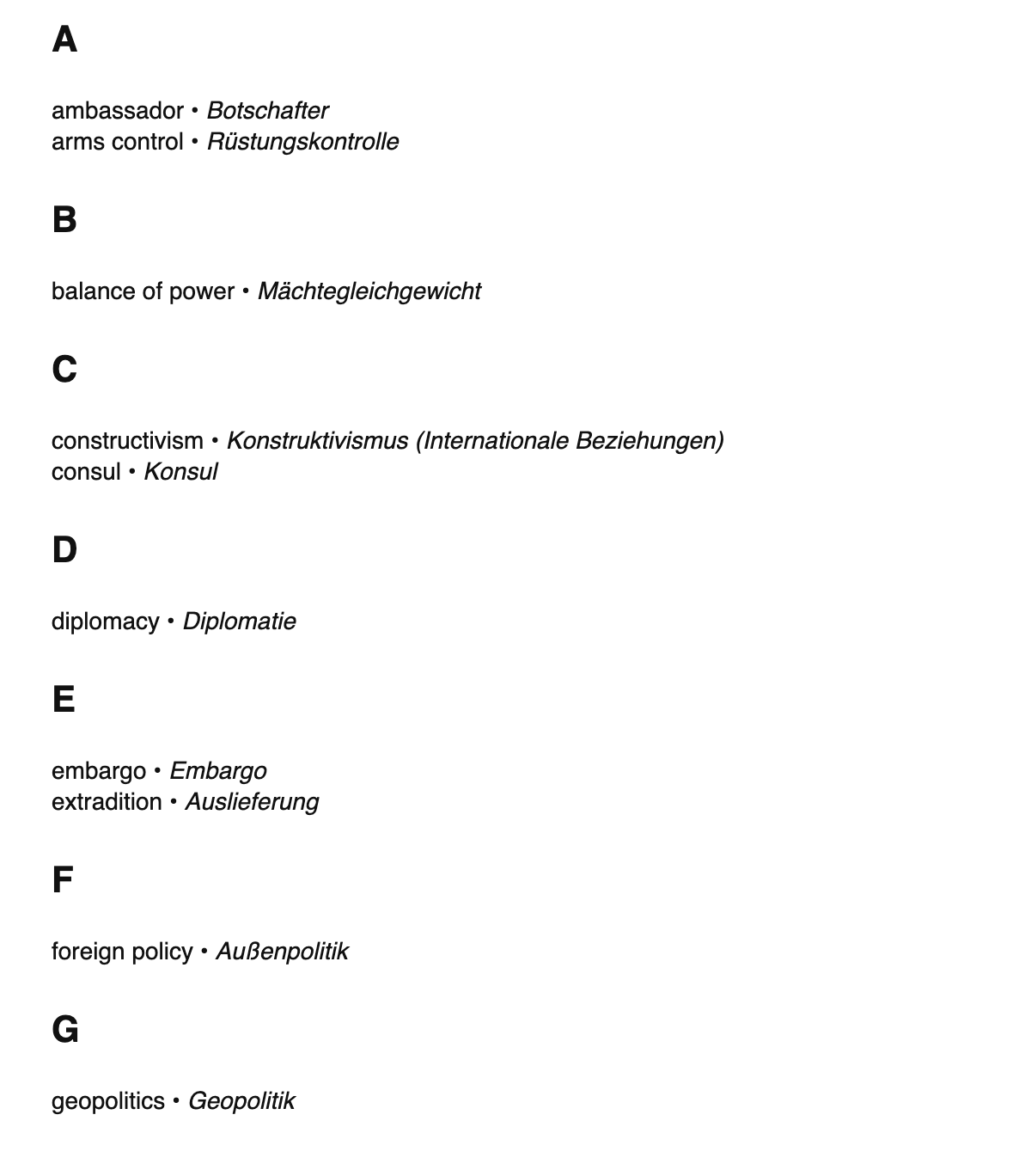 International relations terms in German