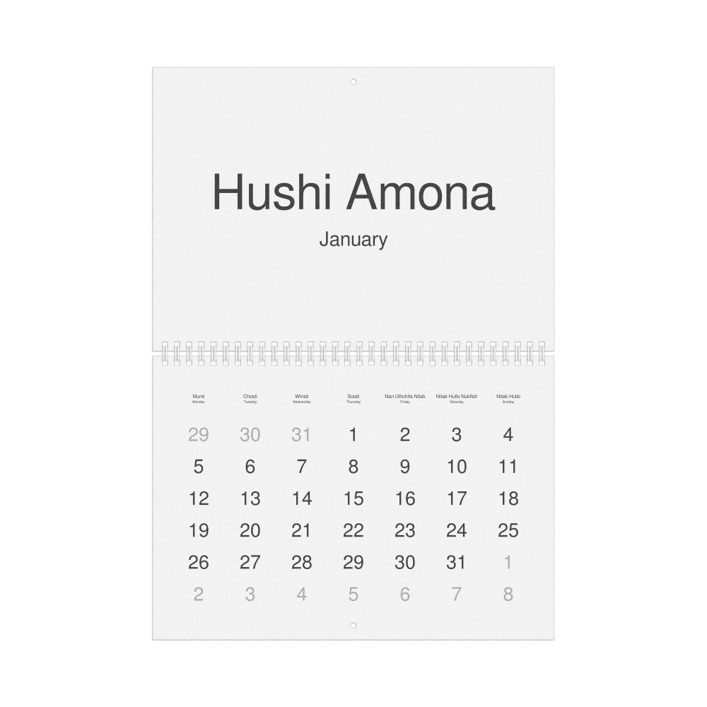 Leskoff 2026 Wall Calendar, Chickasaw/English-Labeled, Monday-Start Layout, Wire-Bound, 11.7 x 8.3 in (29.7 x 21.0 cm), image 1 of 1