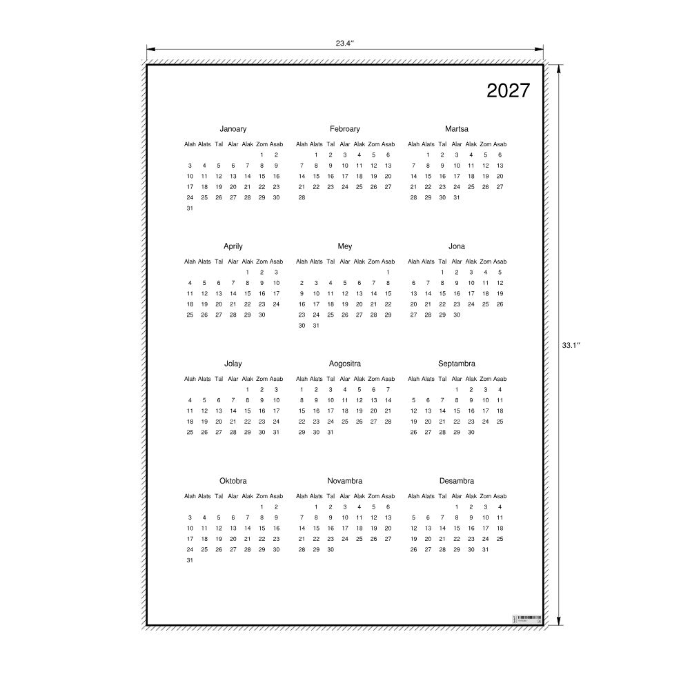 Leskoff 2027 Wall Calendar, Malagasy-Labeled, Sunday-Start Layout, Poster / Wall Print, 23.4 x 33.1 in (59.4 x 84.1 cm), image 2 of 2