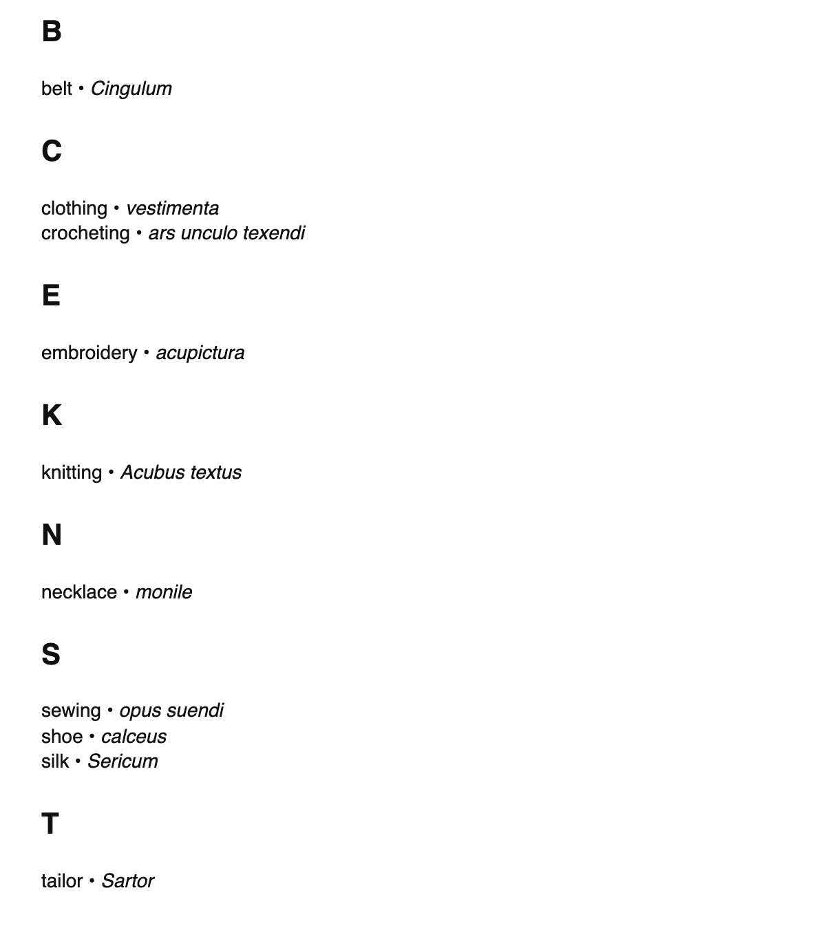 Fashion design terms in Latin