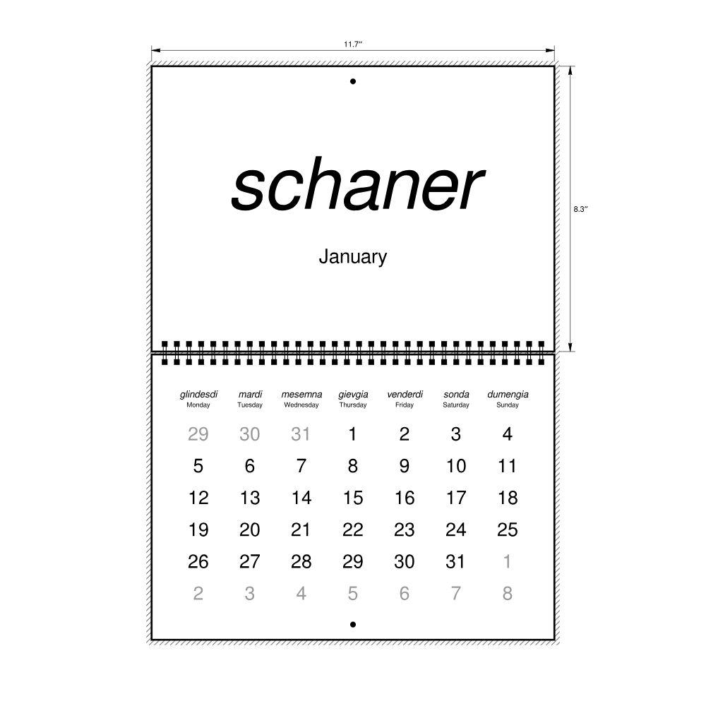 Leskoff 2026 Wall Calendar, Romansh/English-Labeled, Monday-Start Layout, Wire-Bound, 11.7 x 8.3 in (29.7 x 21.0 cm), image 2 of 2