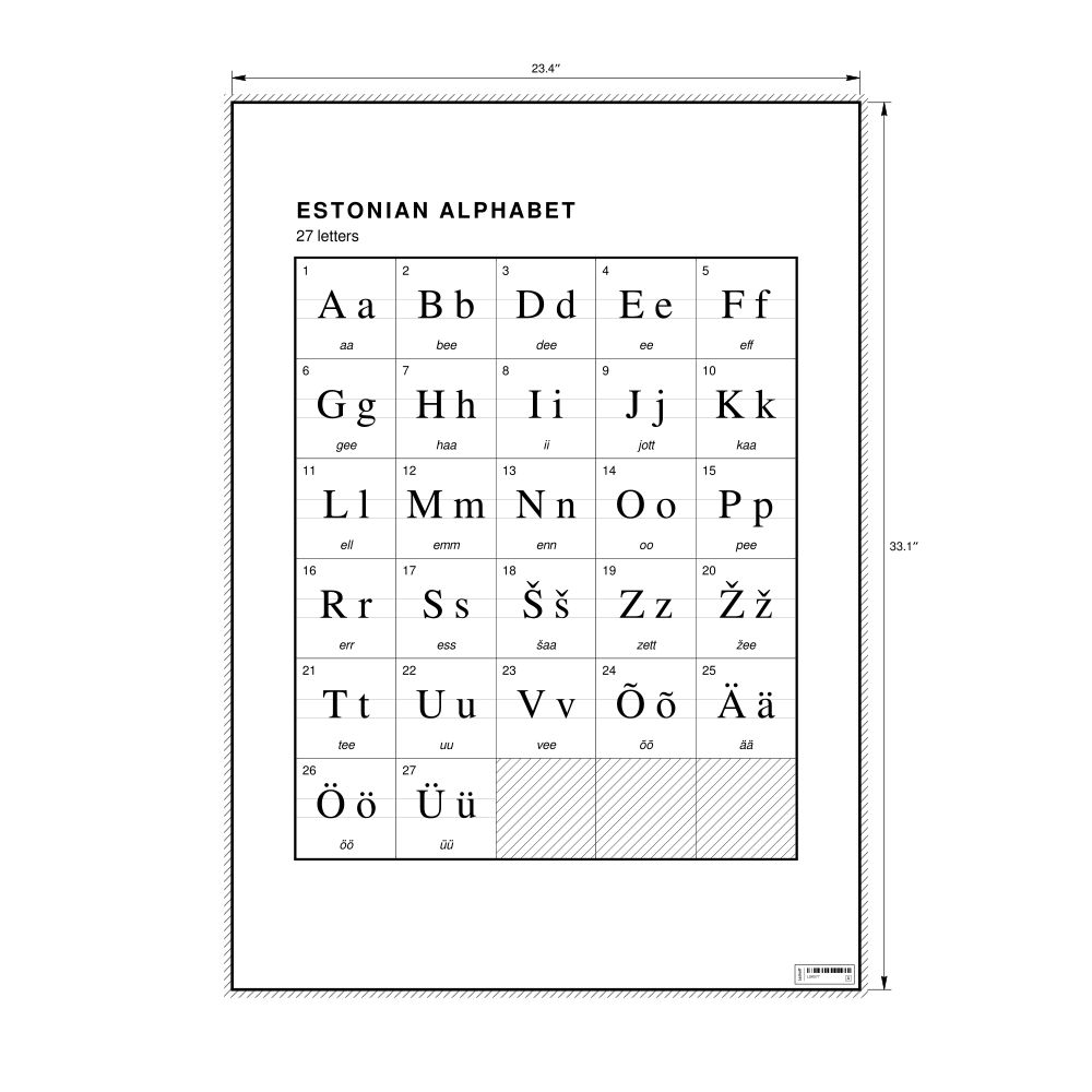 Leskoff Estonian Alphabet Chart, 23.4 x 33.1 in (59.4 x 84.1 cm, Poster / Wall Chart), image 1 of 2