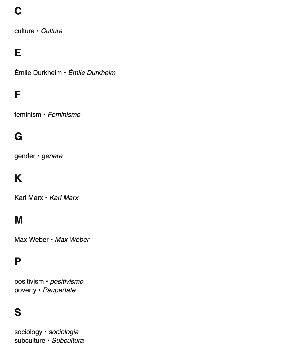 Sociology terms in Interlingua