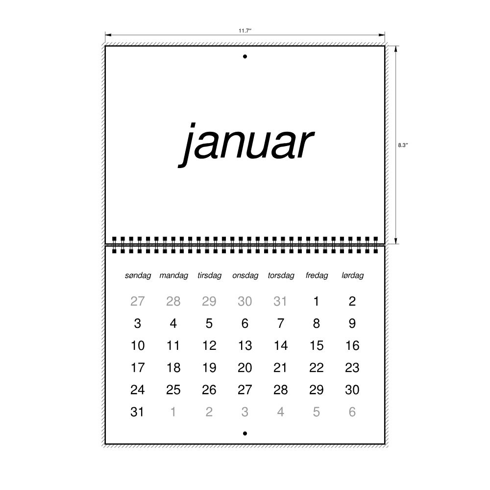 Leskoff 2027 Wall Calendar, Norwegian-Labeled, Sunday-Start Layout, Wire-Bound, 11.7 x 8.3 in (29.7 x 21.0 cm), image 2 of 2