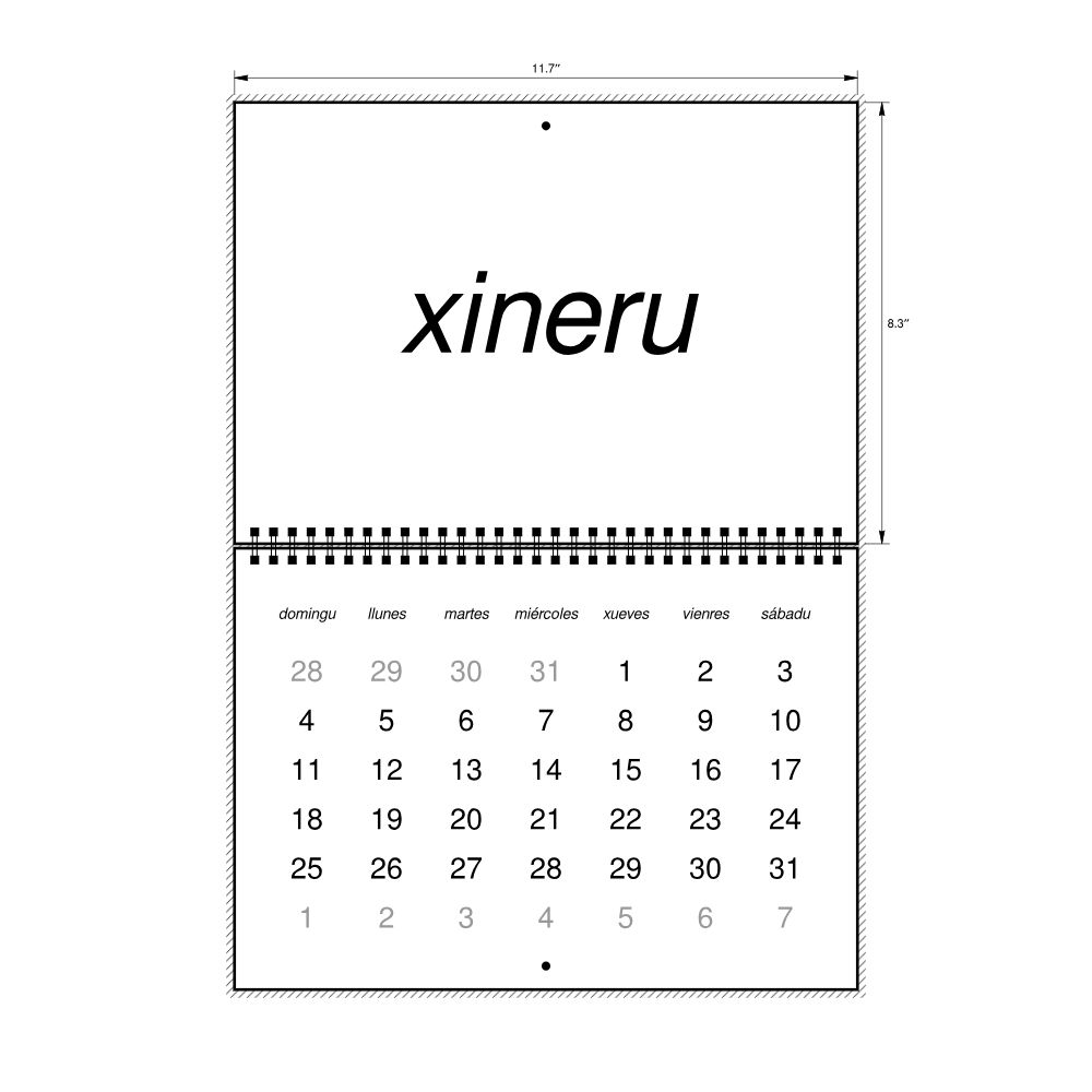 Leskoff 2026 Wall Calendar, Asturian-Labeled, Sunday-Start Layout, Wire-Bound, 11.7 x 8.3 in (29.7 x 21.0 cm), image 2 of 2