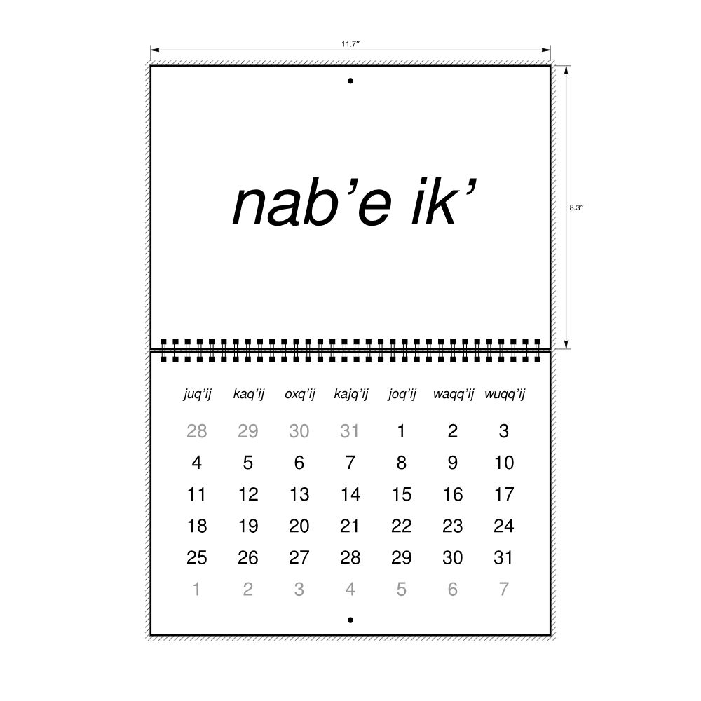 Leskoff 2026 Wall Calendar, Kʼicheʼ-Labeled, Sunday-Start Layout, Wire-Bound, 11.7 x 8.3 in (29.7 x 21.0 cm), image 2 of 2