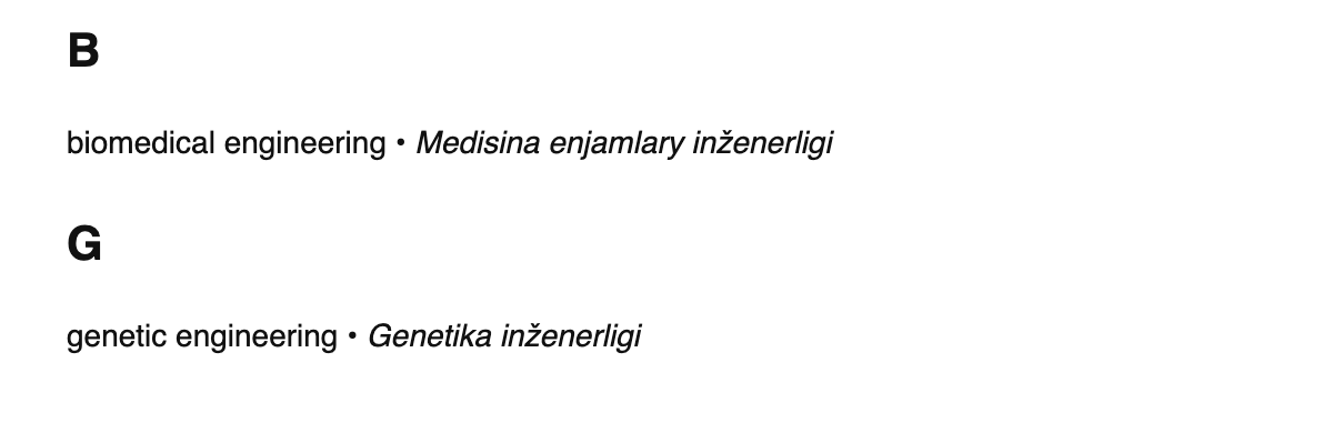 Bioengineering terms in Turkmen