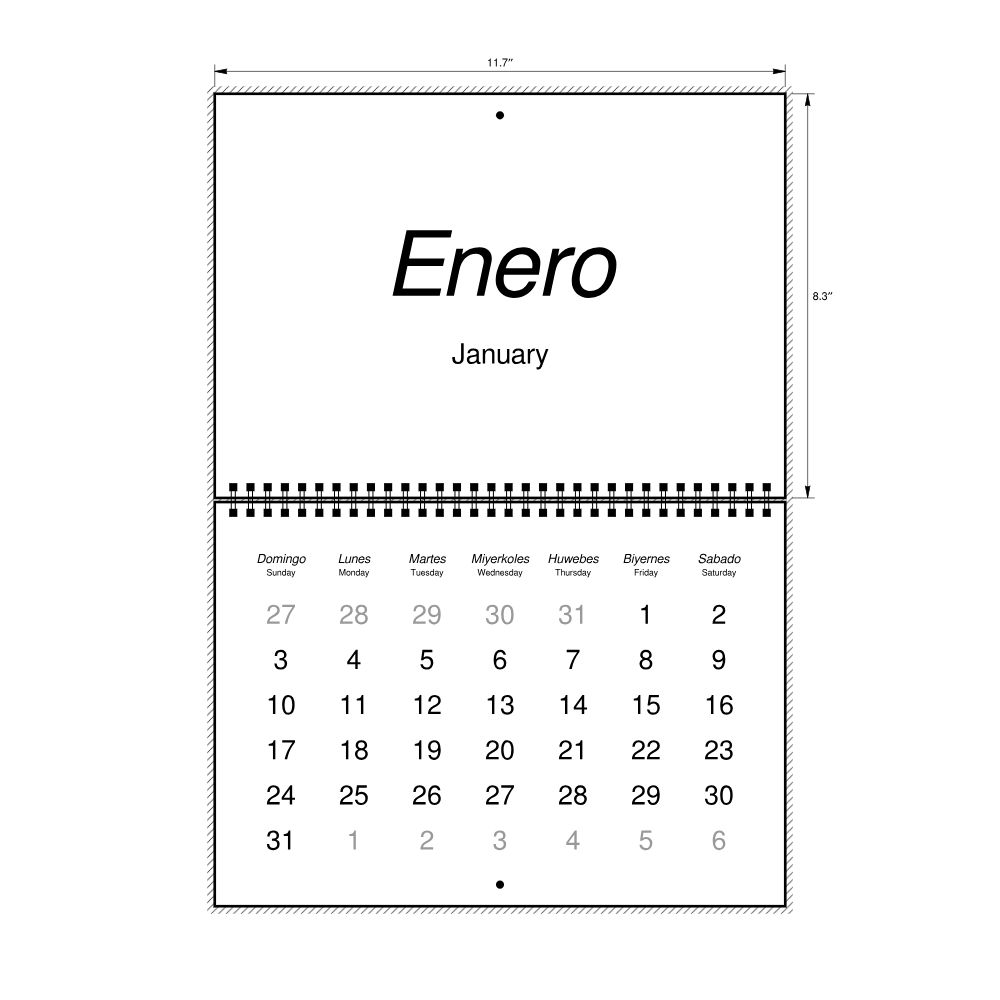 Leskoff 2027 Wall Calendar, Central Bikol/English-Labeled, Sunday-Start Layout, Wire-Bound, 11.7 x 8.3 in (29.7 x 21.0 cm), image 2 of 2