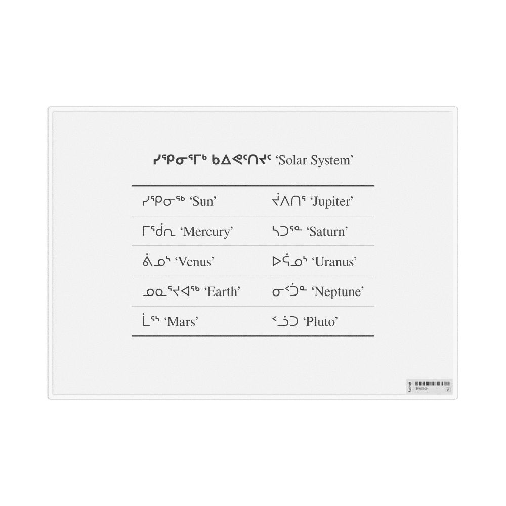 Leskoff Solar System in Inuktitut, Desk Chart, 11.7 x 8.3 in (29.7 x 21.0 cm), image 1 of 1