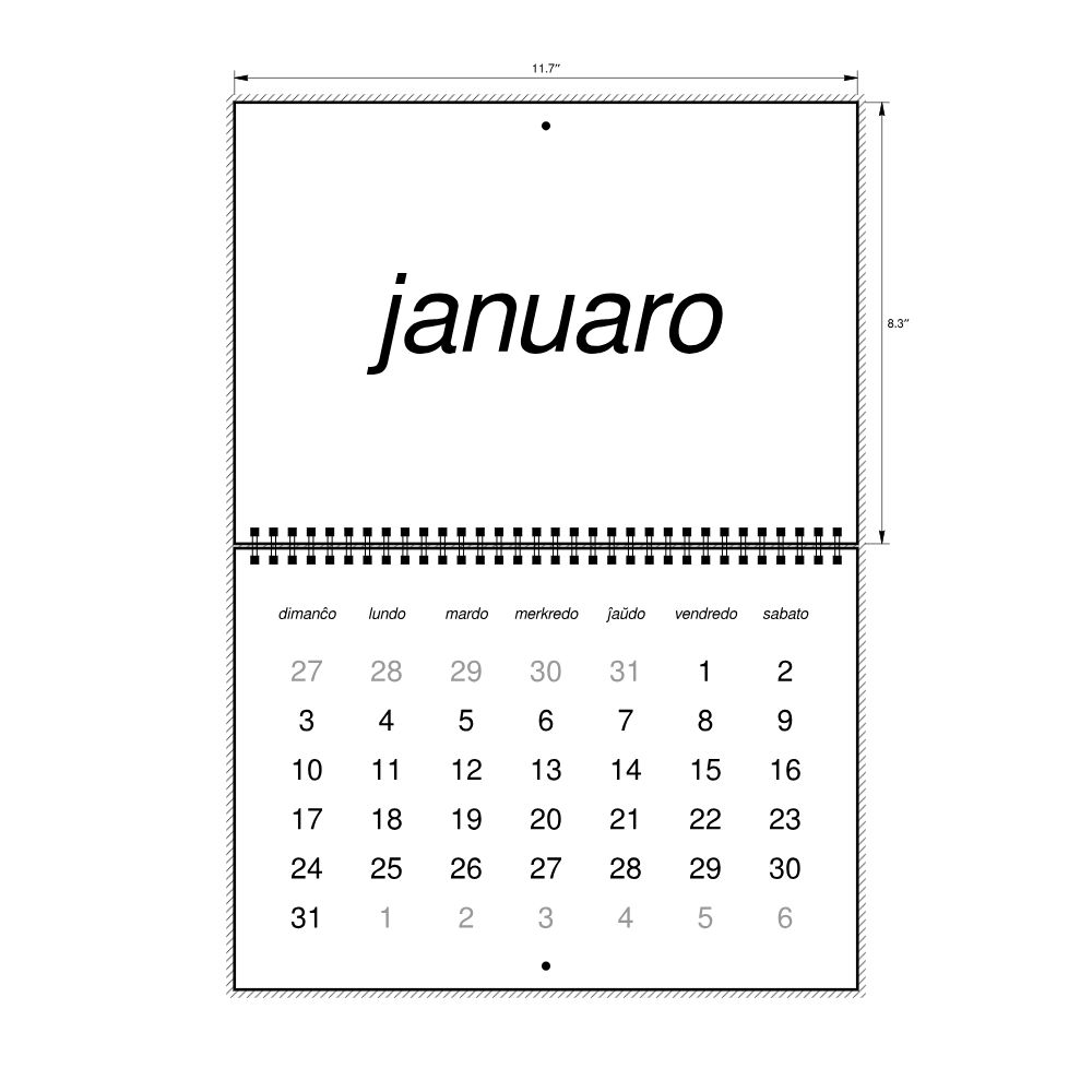Leskoff 2027 Wall Calendar, Esperanto-Labeled, Sunday-Start Layout, Wire-Bound, 11.7 x 8.3 in (29.7 x 21.0 cm), image 2 of 2