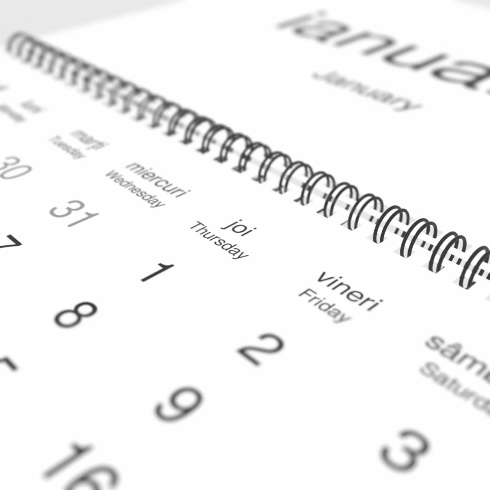 Leskoff 2026 Wall Calendar, Romanian/English-Labeled, Sunday-Start Layout, Wire-Bound, 11.7 x 8.3 in (29.7 x 21.0 cm), image 1 of 2