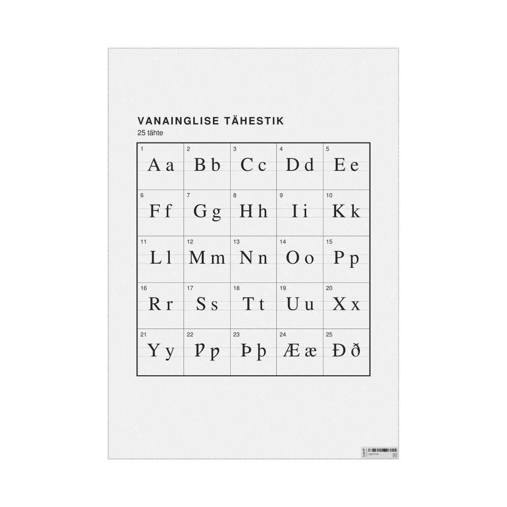 Leskoff Old English Alphabet Chart, 23.4 x 33.1 in (59.4 x 84.1 cm, Poster / Wall Chart), Estonian-Labeled, image 1 of 2