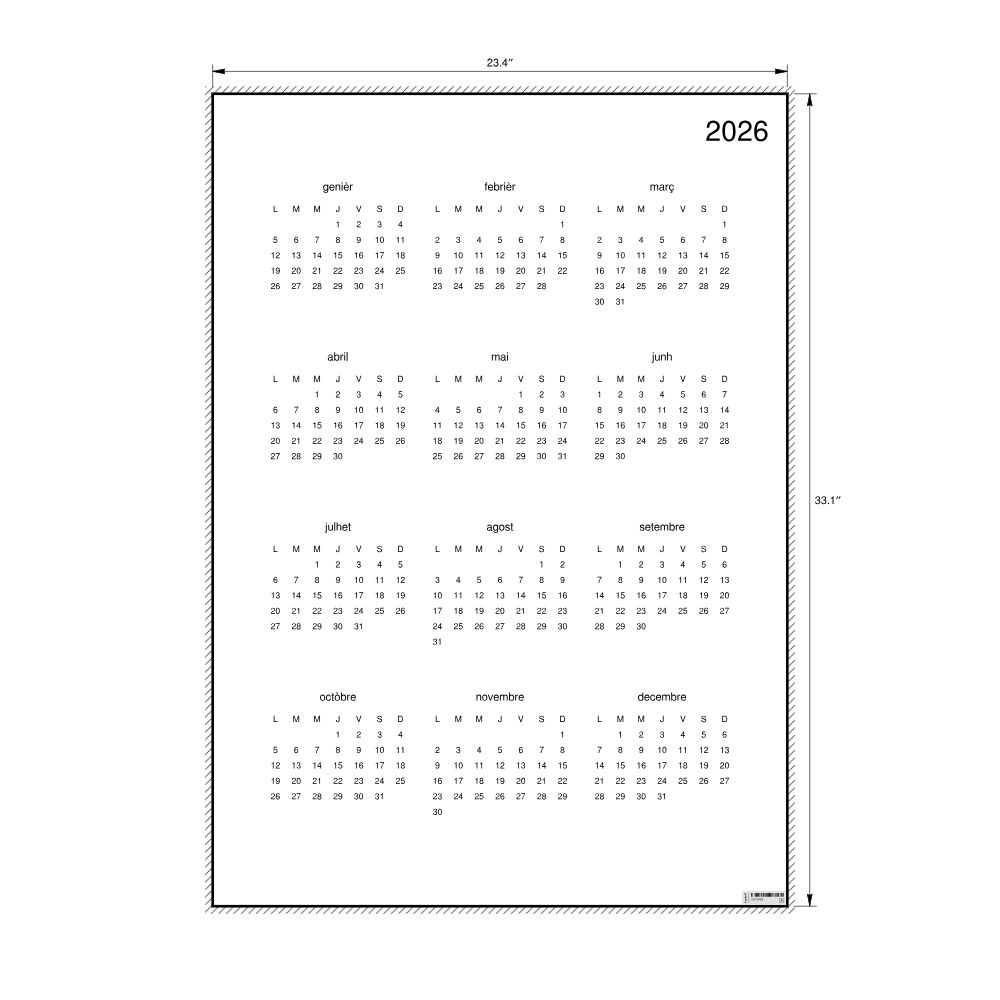 Leskoff 2026 Wall Calendar, Occitan-Labeled, Monday-Start Layout, Poster / Wall Print, 23.4 x 33.1 in (59.4 x 84.1 cm), image 2 of 2