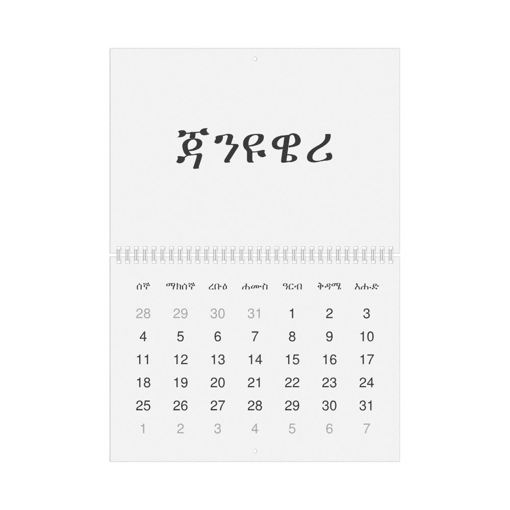 Leskoff 2027 Wall Calendar, Amharic-Labeled, Monday-Start Layout, Wire-Bound, 11.7 x 8.3 in (29.7 x 21.0 cm), image 1 of 1